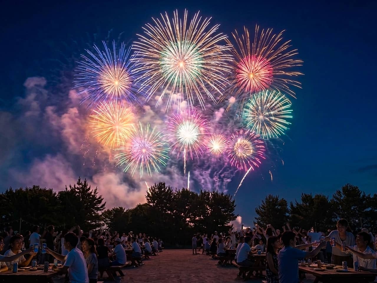 大洗海上花火大会2026 大洗マリーナテラス BBQ付テーブル席プランからの見栄え